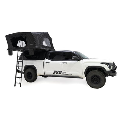 freespirit-recreation-high-country-v2-king-soft-shell-roof-top-tent-black-open-front-corner-view-on-toyota-tundra-on-white-background