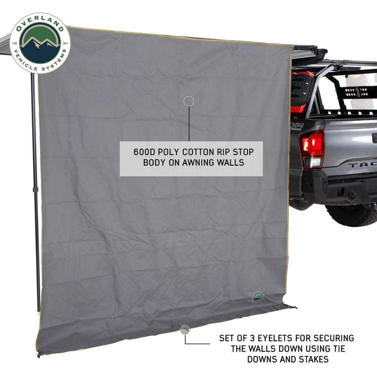 OVS HD Nomadic 2.0 - Awning Wall Front Section, 6.5' x 6.5', Grey Body, Green Trim W/Storage Bag