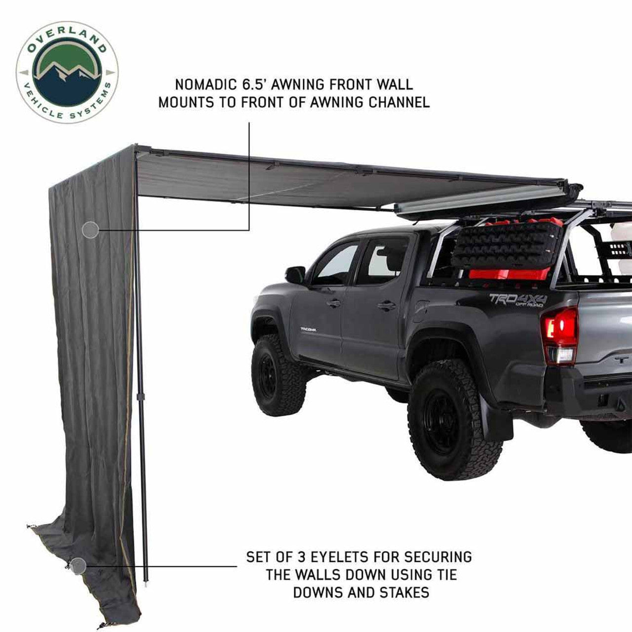 OVS HD Nomadic 2.0 - Awning Wall - (Left or Right), 6.5' x 8.0', Grey Body, Green Trim W/Storage Bag