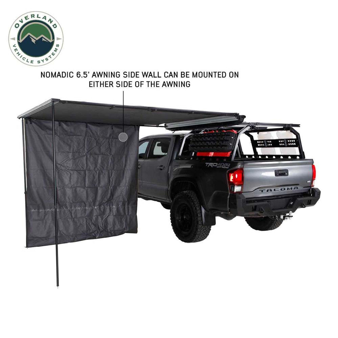 OVS HD Nomadic 2.0 - Awning Wall Front Section, 6.5' x 6.5', Grey Body, Green Trim W/Storage Bag