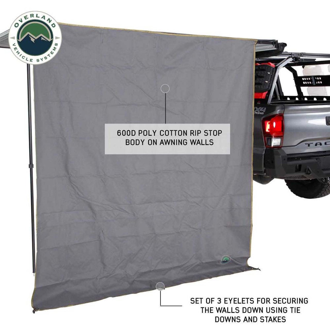 OVS HD Nomadic 2.0 - Awning Wall Front Section, 6.5' x 6.5', Grey Body, Green Trim W/Storage Bag