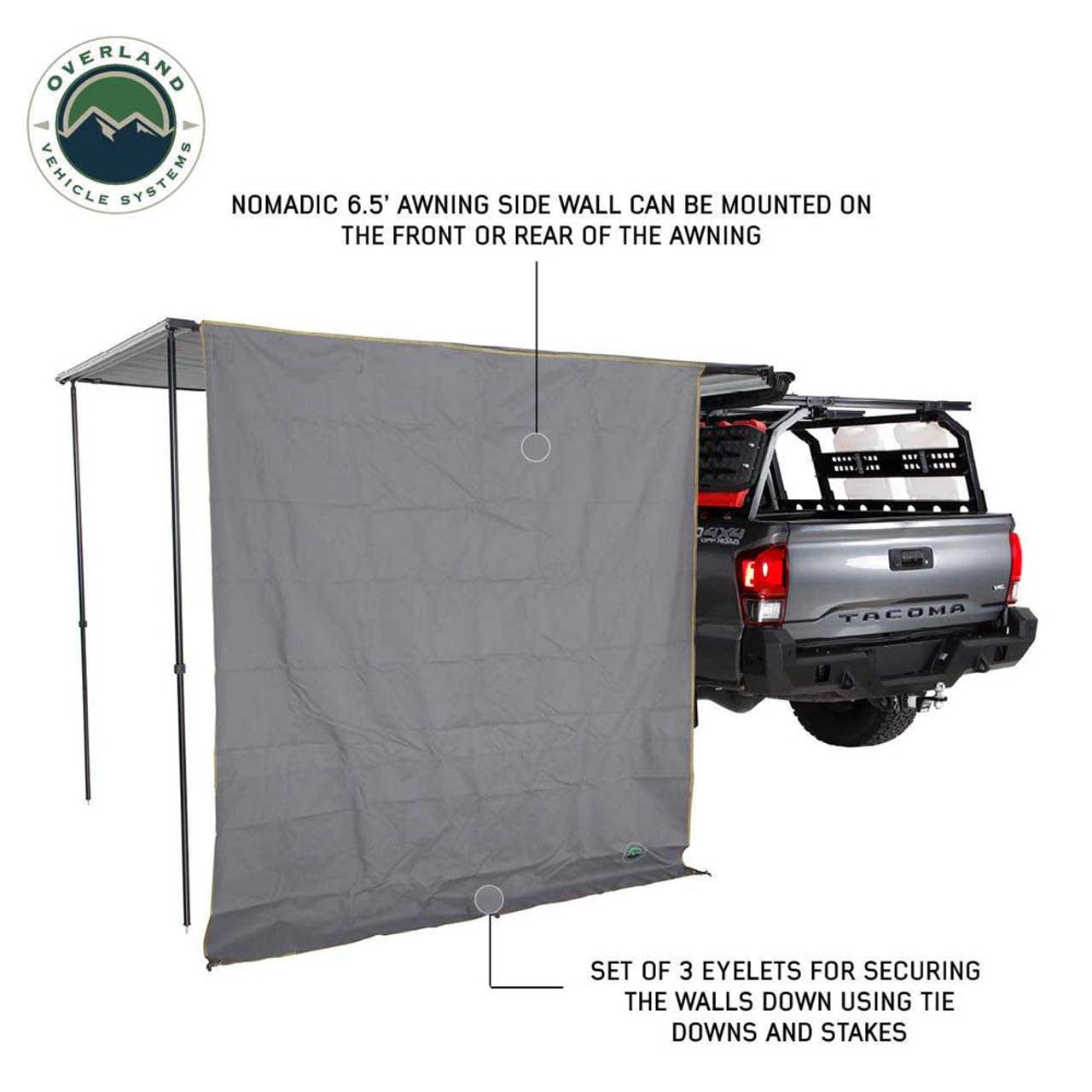 OVS HD Nomadic 2.0 - Awning Wall Front Section, 6.5' x 6.5', Grey Body, Green Trim W/Storage Bag