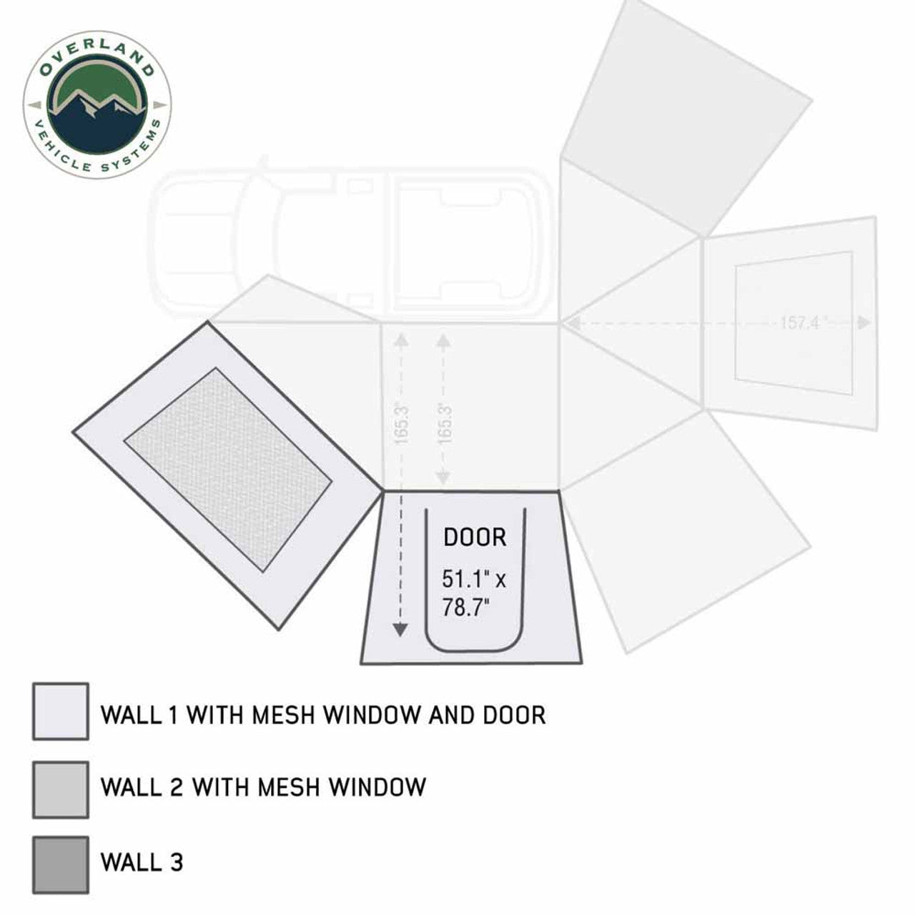 OVS HD Nomadic 270 Degree Awning Wall 1 with Door & Window - Driver Side