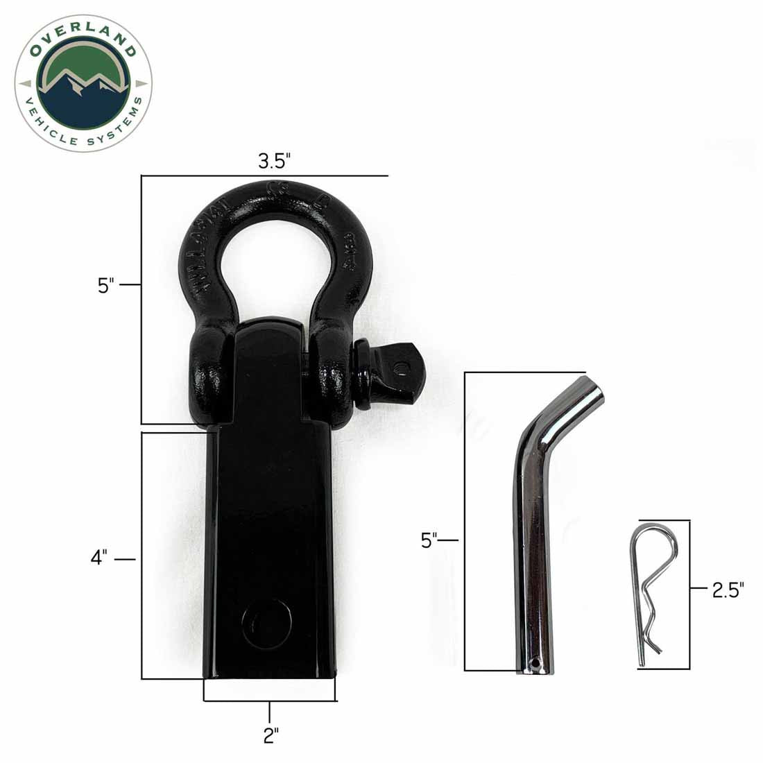 Receiver Mount Recovery Shackle 3/4" 4.75 Ton Rated Black Universal