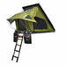 23zero-kabari-pro-aluminum-clam-shell-hard-shell-roof-top-tent-open-front-corner-view-with-external-storage-bags-and-ladder-on-white-background