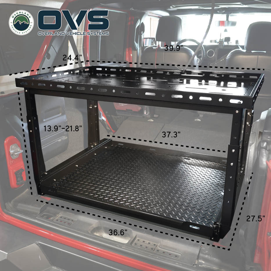Cargo Storage Rack with Shelf and Sliding Extension for Jeep JL and SUVs