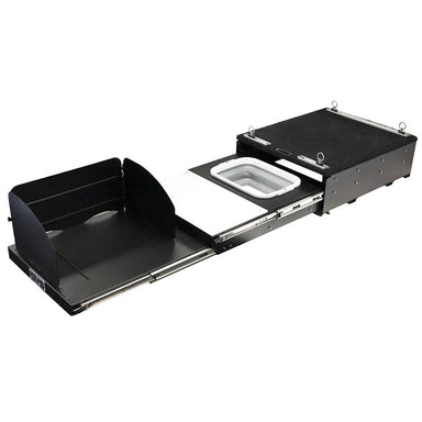 Mid Size Cargo Box Kitchen With Slide Out Sink, Cooking Shelf and Work Station