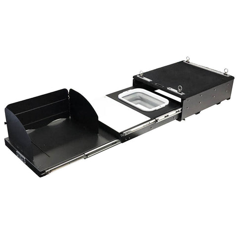 Mid Size Cargo Box Kitchen With Slide Out Sink, Cooking Shelf and Work Station