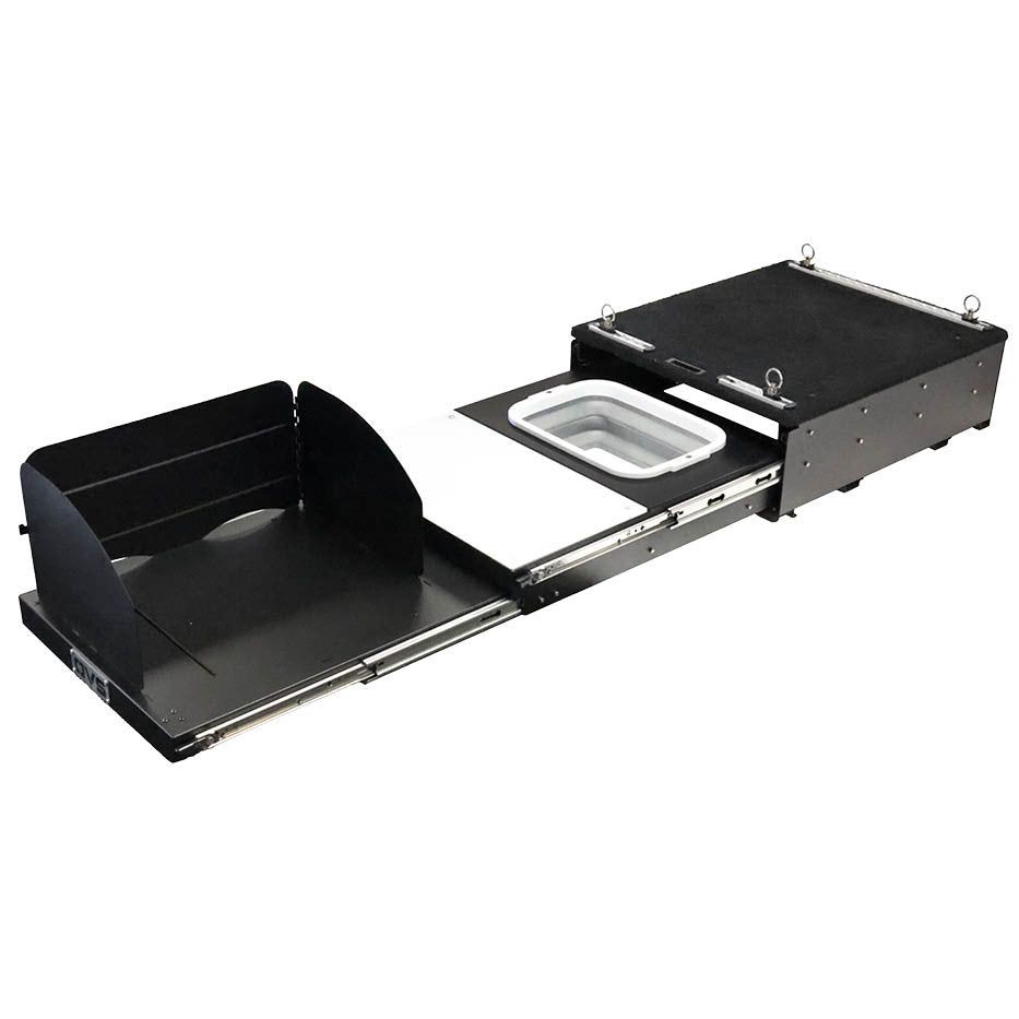 Mid Size Cargo Box Kitchen With Slide Out Sink, Cooking Shelf and Work Station