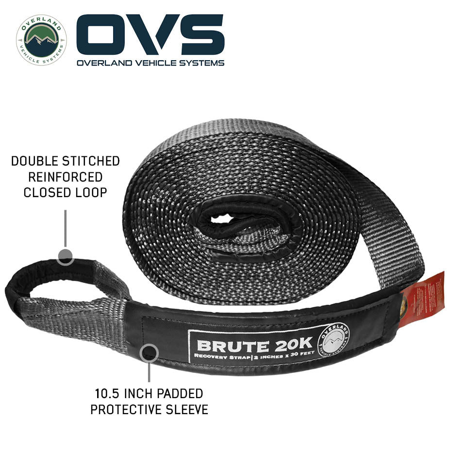 Brute Recovery Tow Strap with Padded Sleeve, Reinforced Loop, and Draw String Storage Bag
