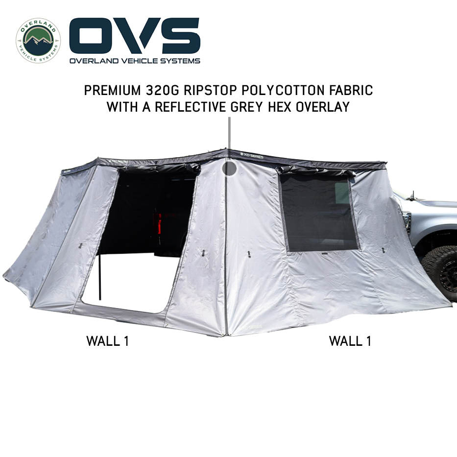 XD Nomadic 270 Grey Hex Awning Walls - Reflective Overlay with Black Out Undercoats and Storage Bag