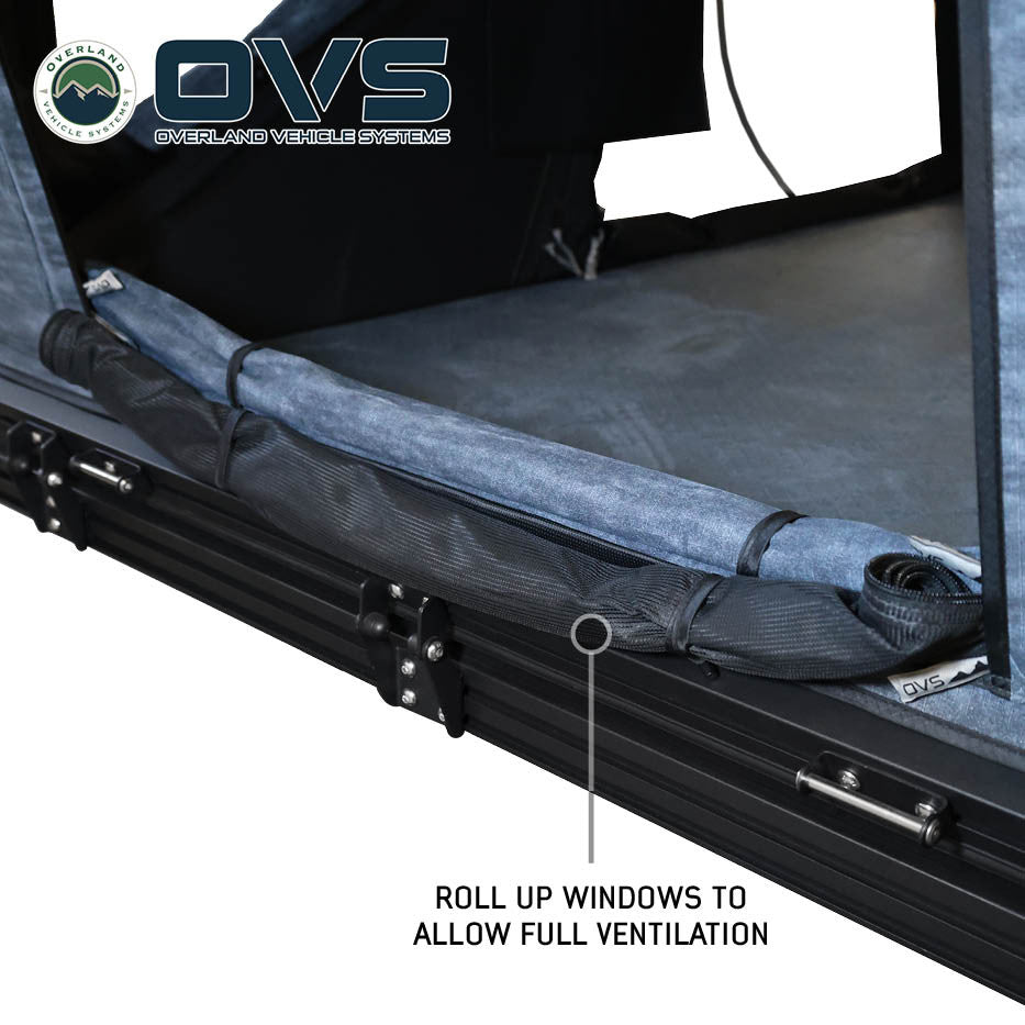 XD K2 Dual Action Clam Shell 2 Person Aluminum Hard Shell Roof Top Tent, Blue Body & Black Rainfly