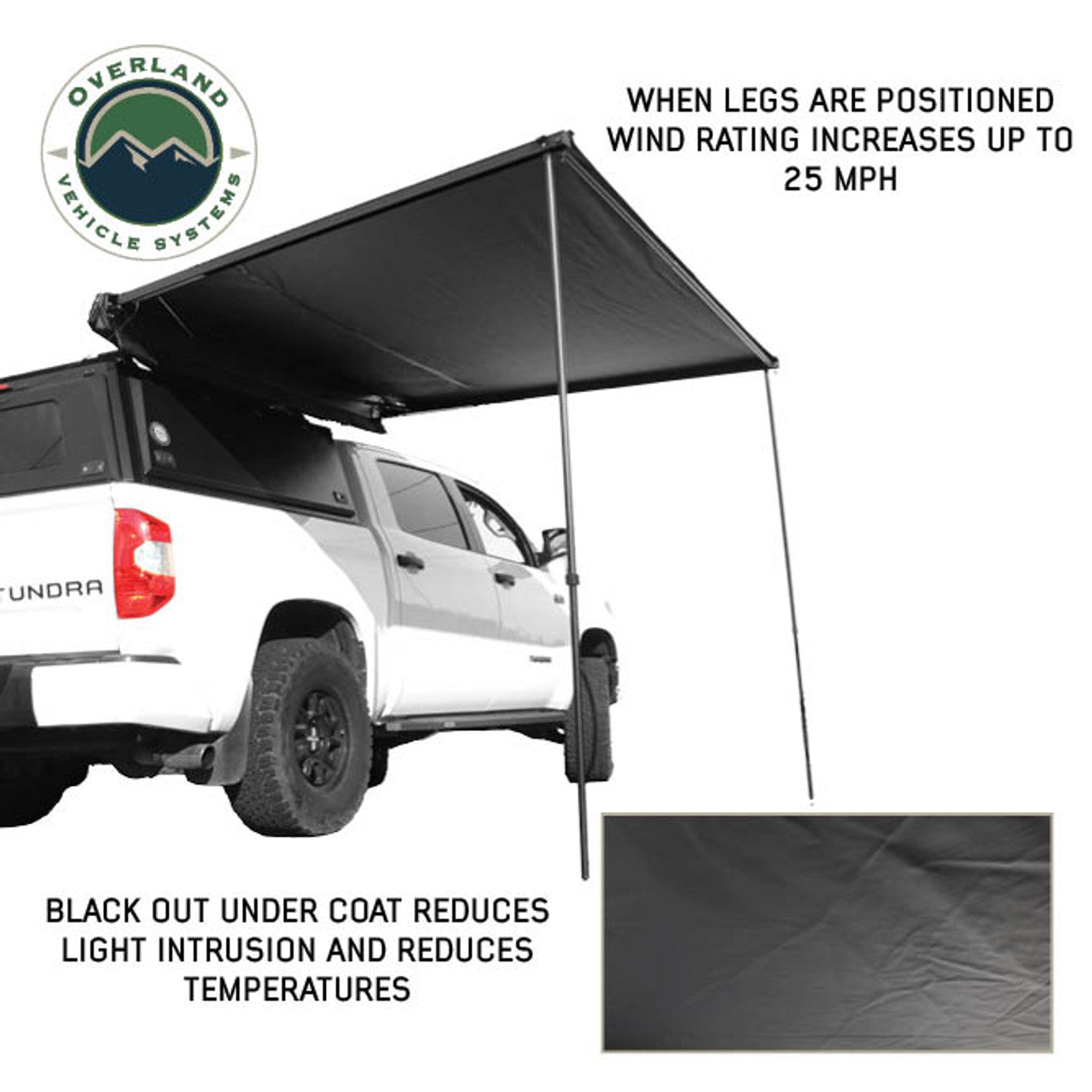 OVS XD Nomadic Self-Deploying 90 Degree Awning with Lights & Black Out Fabric Universal
