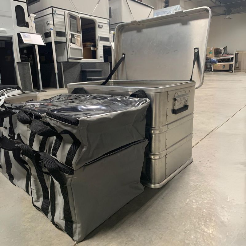 alubox-packing-organizer-gray-rear-view-with-aluminum-case-in-warehouse