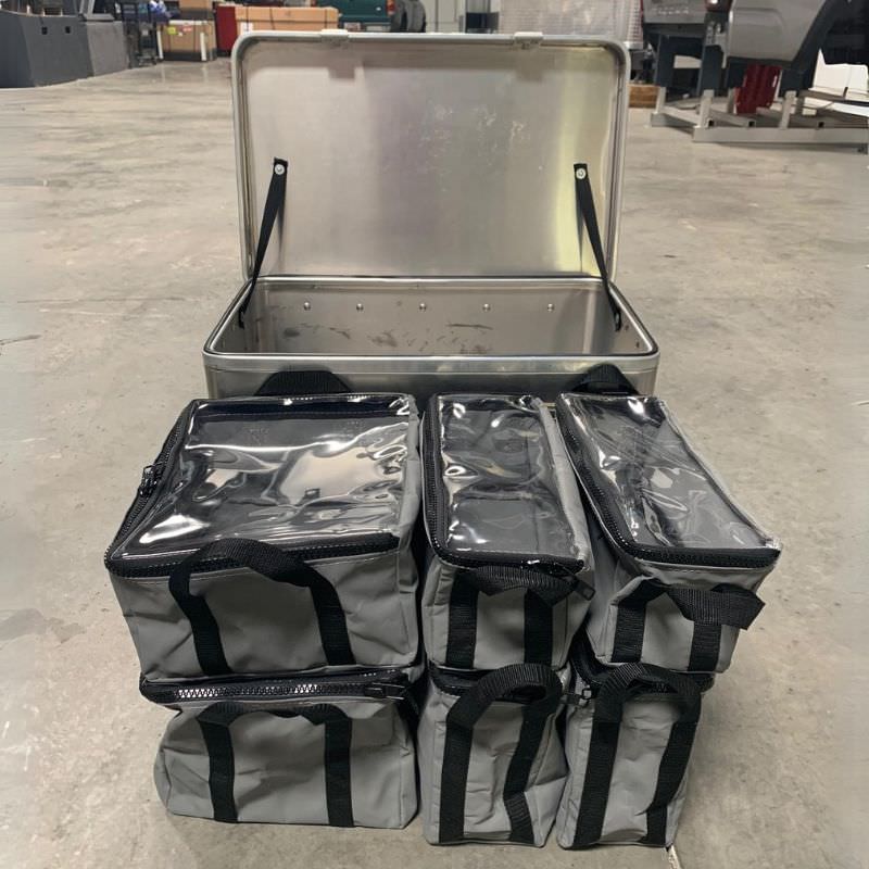 alubox-packing-organizer-gray-side-view-with-aluminum-case-on-floor-in-warehouse