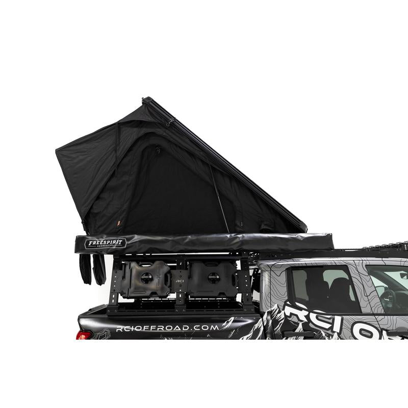 freespirit-recreation-aspen-v2-standard-hard-shell-roof-top-tent-black-open-side-view-on-toyota-tacoma-on-white-backgroud