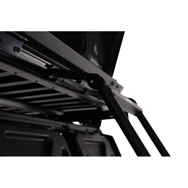 freespirit-recreation-evolution-v2-xl-hard-shell-roof-top-tent-black-open-close-up-view-of-ladder-mount-on-white-background