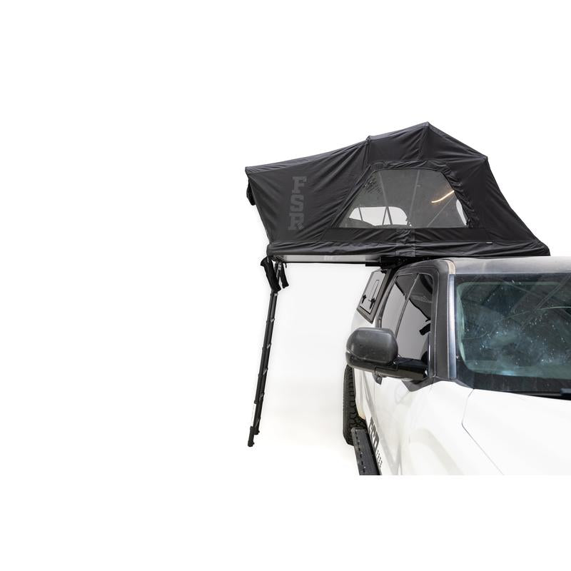 freespirit-recreation-high-country-v2-king-soft-shell-roof-top-tent-black-open-side-view-on-toyota-tundra-on-neutral-background