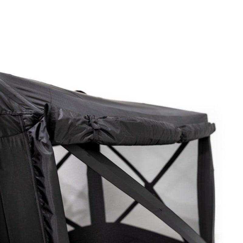 freespirit-recreation-hub-4-double-tent-black-close-up-view-with-roll-up-wall-on-white-background