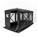 freespirit-recreation-hub-4-double-tent-black-front-corner-view-with-tri-layer-door-rolled-sidewards-on-white-background