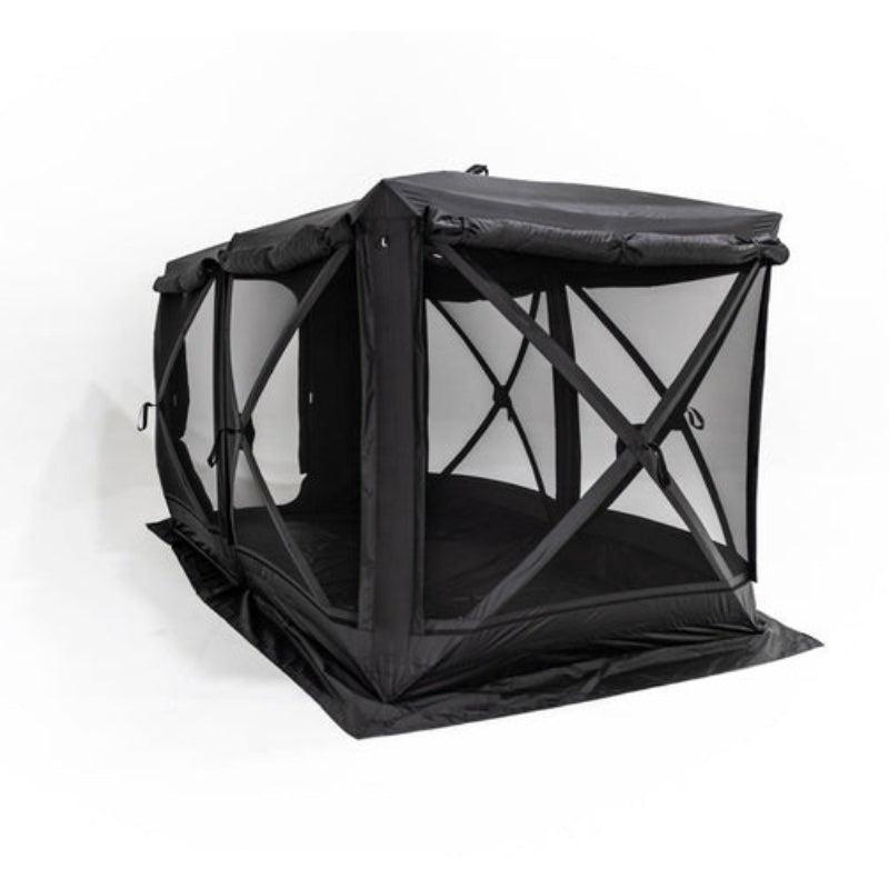 freespirit-recreation-hub-4-double-tent-black-rear-corner-view-with-mesh-walls-on-white-background