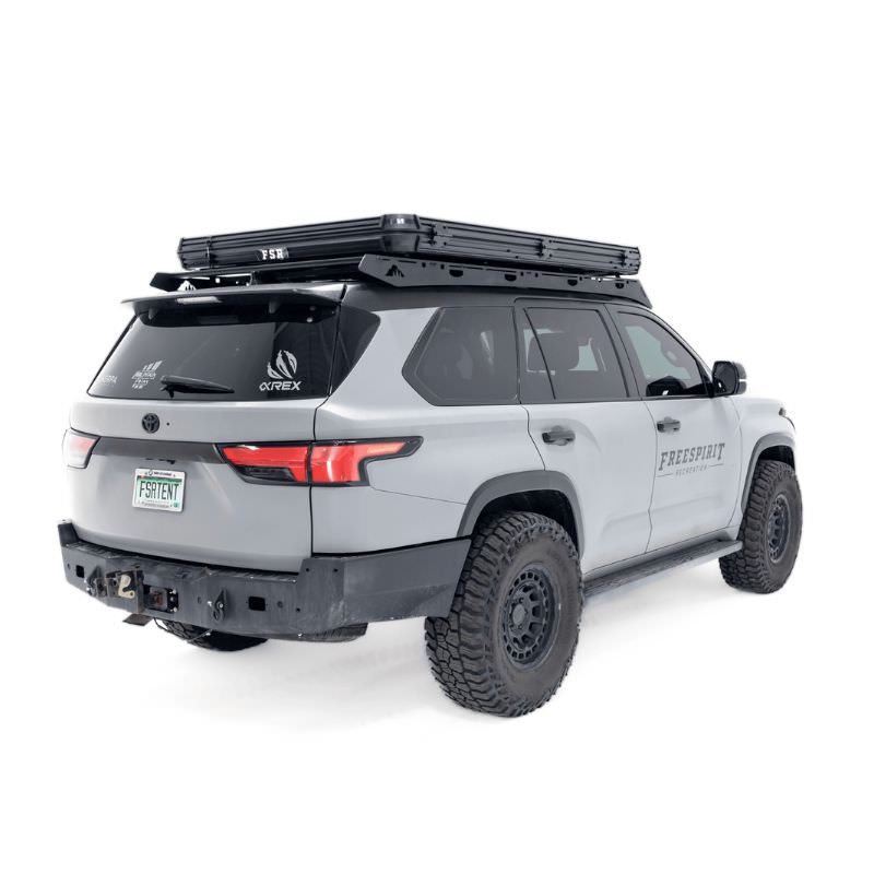 freespirit-recreation-odyssey-v2-xl-closed-rear-coner-view-on-toyota-sequoia-on-white-background