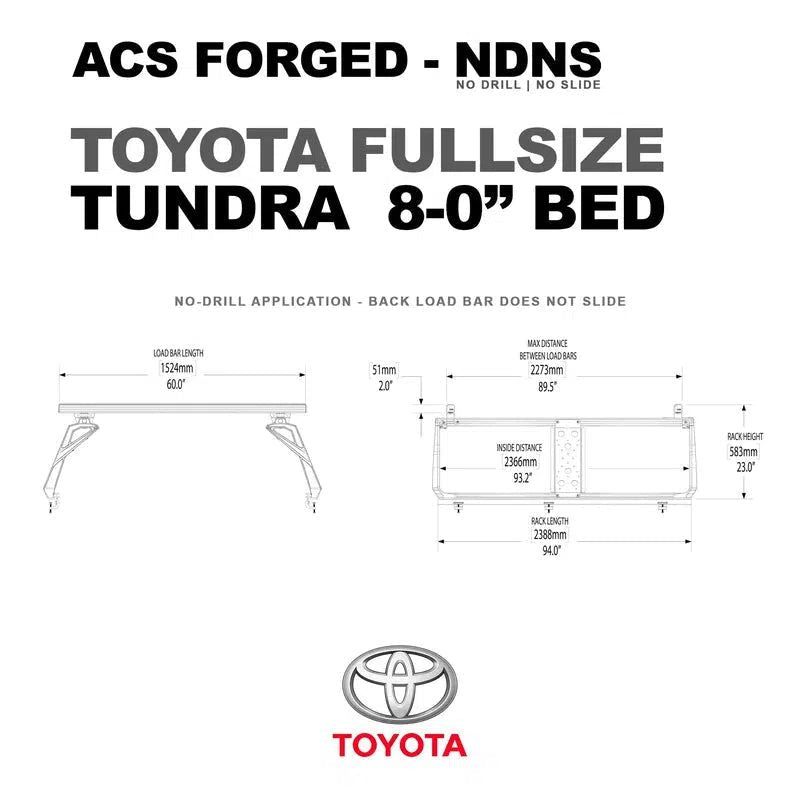 leitner-acs-forged-no-drill-bed-rack-for-toyota-tundra-8ft-dimensions-on-white-background