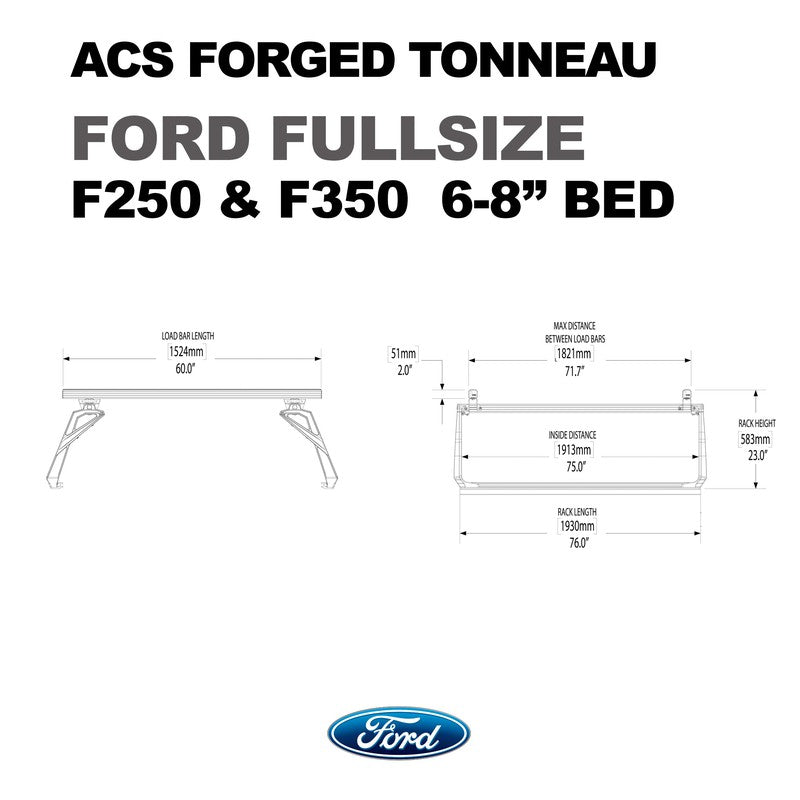 leitner-acs-forged-tonneau-bed-rack-for-ford-f250-and-f350-6ft-8in-dimensions-on-white-background