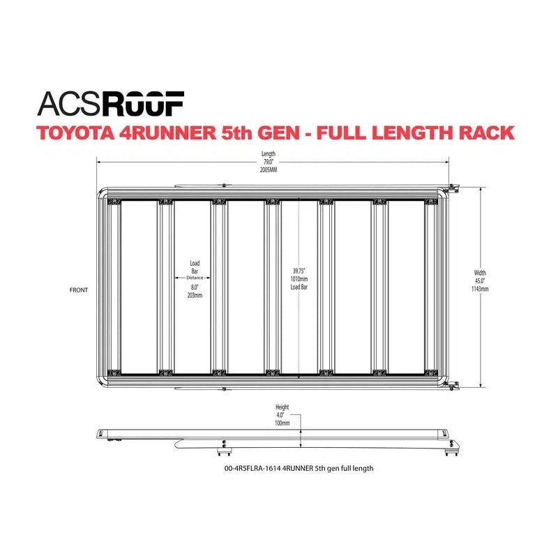 leitner-acs-roof-over-cab-platform-rack-for-toyota-4runner-5th-gen-full-length-dimensions-on-white-background
