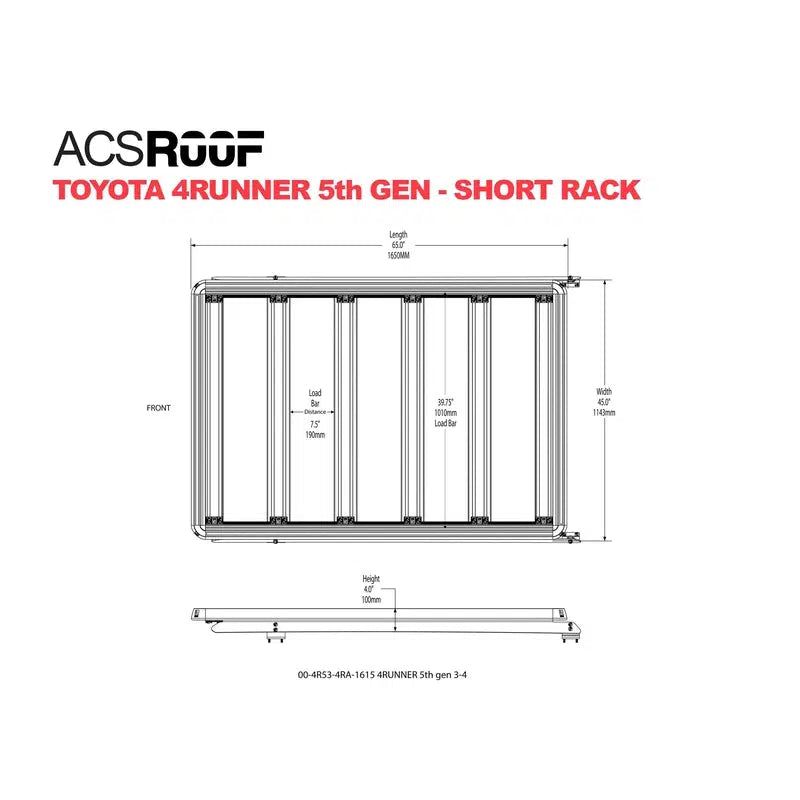 leitner-acs-roof-over-cab-platform-rack-for-toyota-4runner-5th-gen-short-dimensions-on-white-background