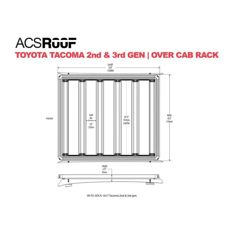 leitner-acs-roof-over-cab-platform-rack-for-toyota-tacoma-2nd-and-3rd-gen-dimensions-on-white-background