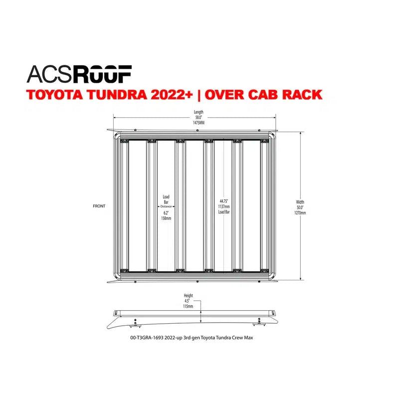 leitner-acs-roof-over-cab-platform-rack-for-toyota-tundra-2022-dimensions-on-white-background