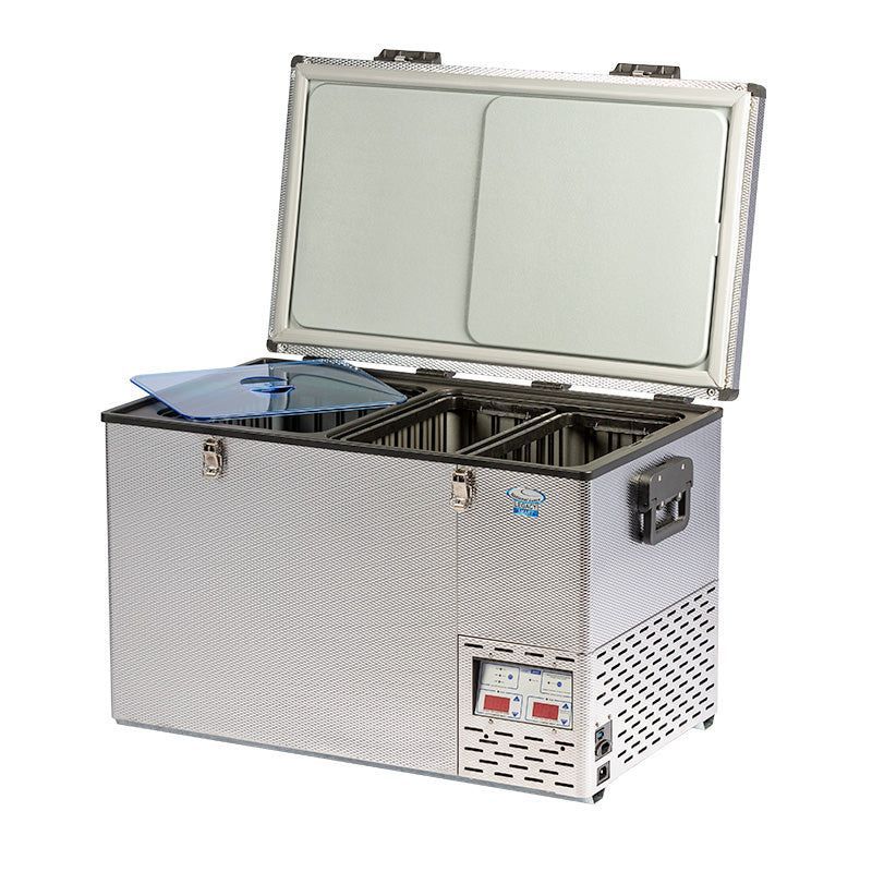 national-luna-legacy-smart-fridge-and-freezer-90l-front-view-with-baskets-and-fridge-cover-on-white-background