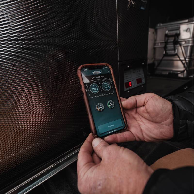 national-luna-legacy-smart-qc-fridge-and-freezer-front-view-with-person-using-nl-connect-app