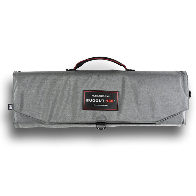 overland-solar-bugout-130-v3-portable-solar-charger-gray-closed-front-view-with-logo-on-white-background