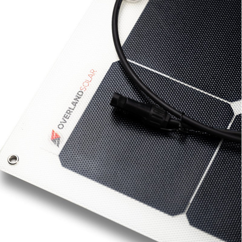 overland-solar-overlander-80w-semi-flexible-solar-panel-close-up-view-with-sae-cable-on-white-background