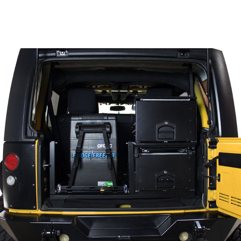 OVS Cargo Box with slide out drawer and workstation inside vehicle