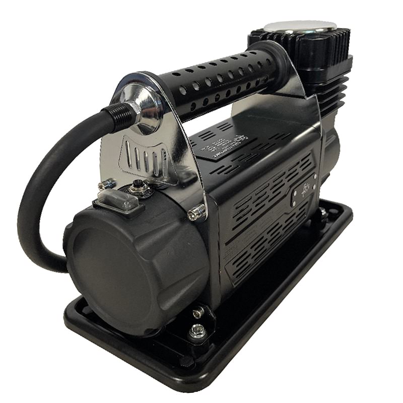 overland-vehicle-systems-egoi-5.6-cfm-black-powder-coating-air-compressor-corner-view-with-secure-grip-handle