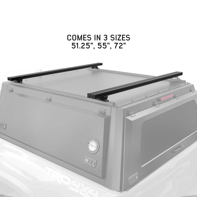 overland-vehicle-systems-expedition-truck-cap-crossbars-rear-corner-view-on-truck-cap-on-white-background-with-dimensions
