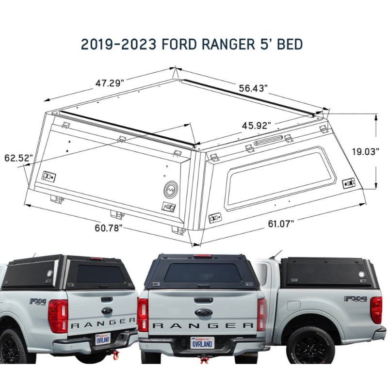 overland-vehicle-systems-expedition-truck-cap-for-ford-ranger-black-close-up-view-clamping-system-on-white-background