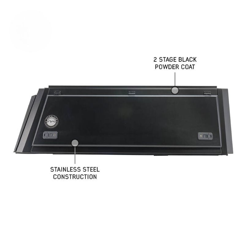 overland-vehicle-systems-expedition-truck-cap-for-jeep-gladiator-black-closed-side-view-on-white-background