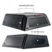 overland-vehicle-systems-expedition-truck-cap-for-ram-1500-black-closed-rear-corner-views-with-description-on-white-background
