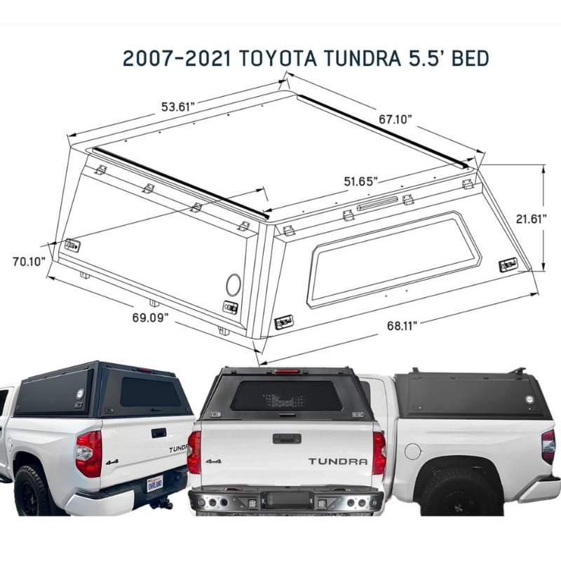 overland-vehicle-systems-expedition-truck-cap-for-2007-toyota-tundra-black-closed-side-view-with-roof-rails-on-white-background