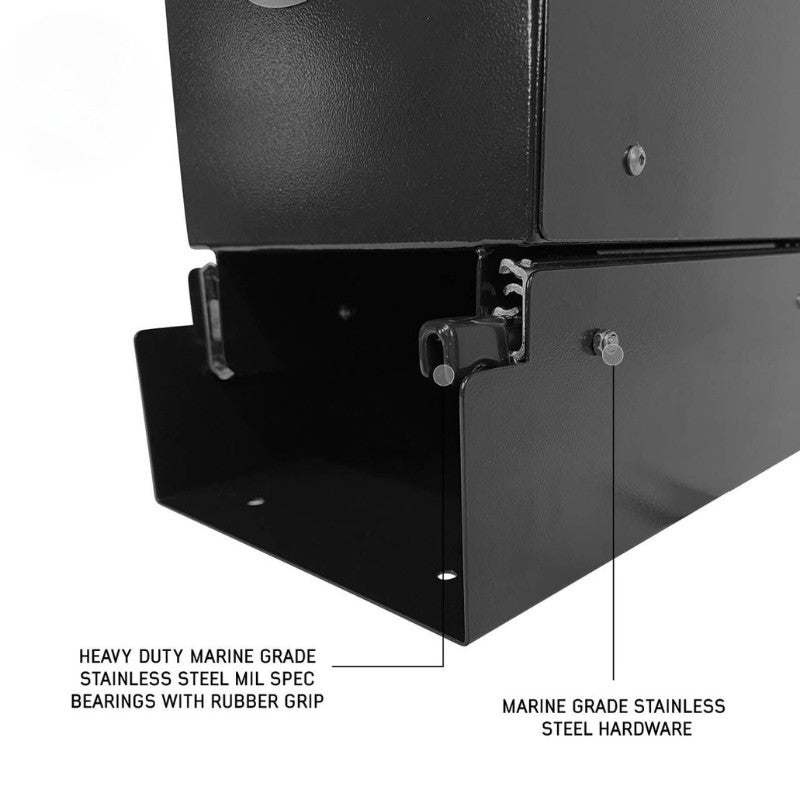 overland-vehicle-systems-highline-slide-out-camping-storage-system-close-up-view-bearings-with-rubber-grip-on-white-background