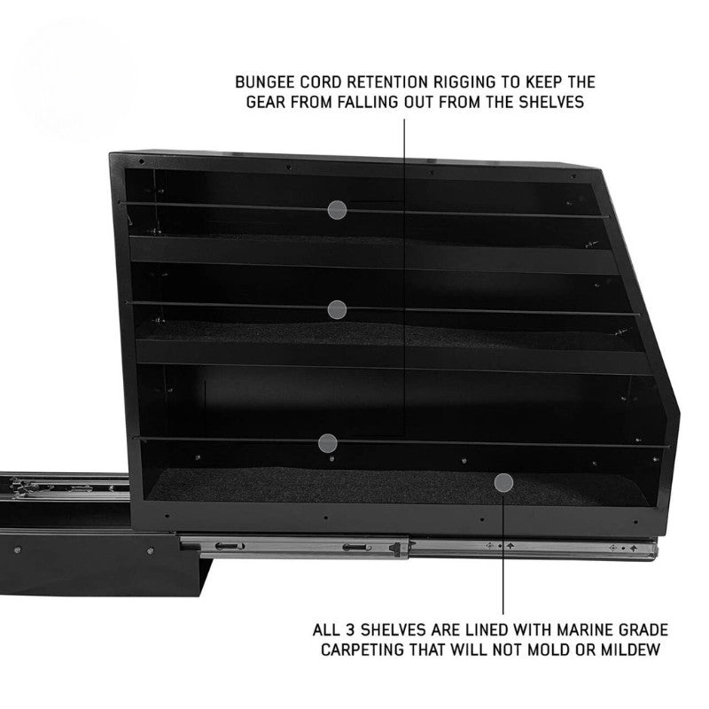 overland-vehicle-systems-highline-slide-out-camping-storage-system-side-view-with-bungee-cord-on-white-background