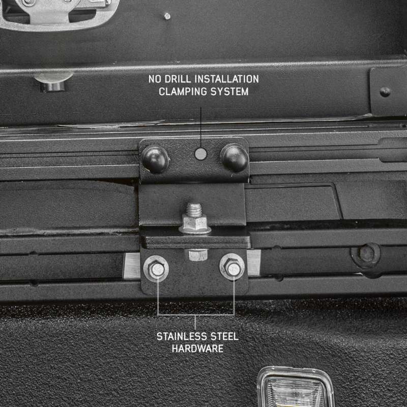 overland-vehicle-systems-magpak-camper-shell-roof-top-tent-for-toyota-tacoma-closed-close-up-view-no-drill-installation-system