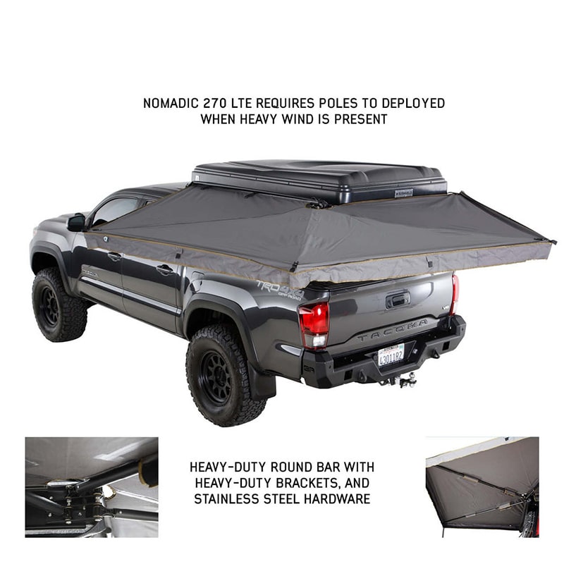 overland-vehicle-systems-nomadic-270lte-awning-driver-side-toyota-tacoma-heavy-duty-round-bar-with-heavy-duty-brackets
