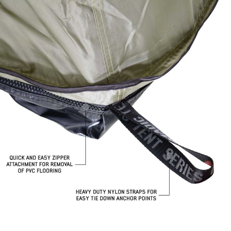 overland-vehicle-systems-nomadic-annex-fitted-to-nomadic-extended-soft-shell-roof-top-tent-gray-tent-green-annex-open-close-up-view-anchor-points
