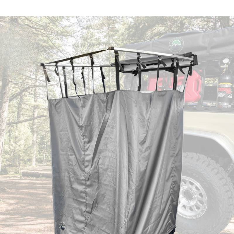 overland-vehicle-systems-nomadic-car-side-shower-room-open-rear-corner-view-in-nature