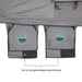 overland-vehicle-systems-nomadic-extended-soft-shell-roof-top-tent-grey-open-close-up-veiw-shoe-pouches-on-white-bakground